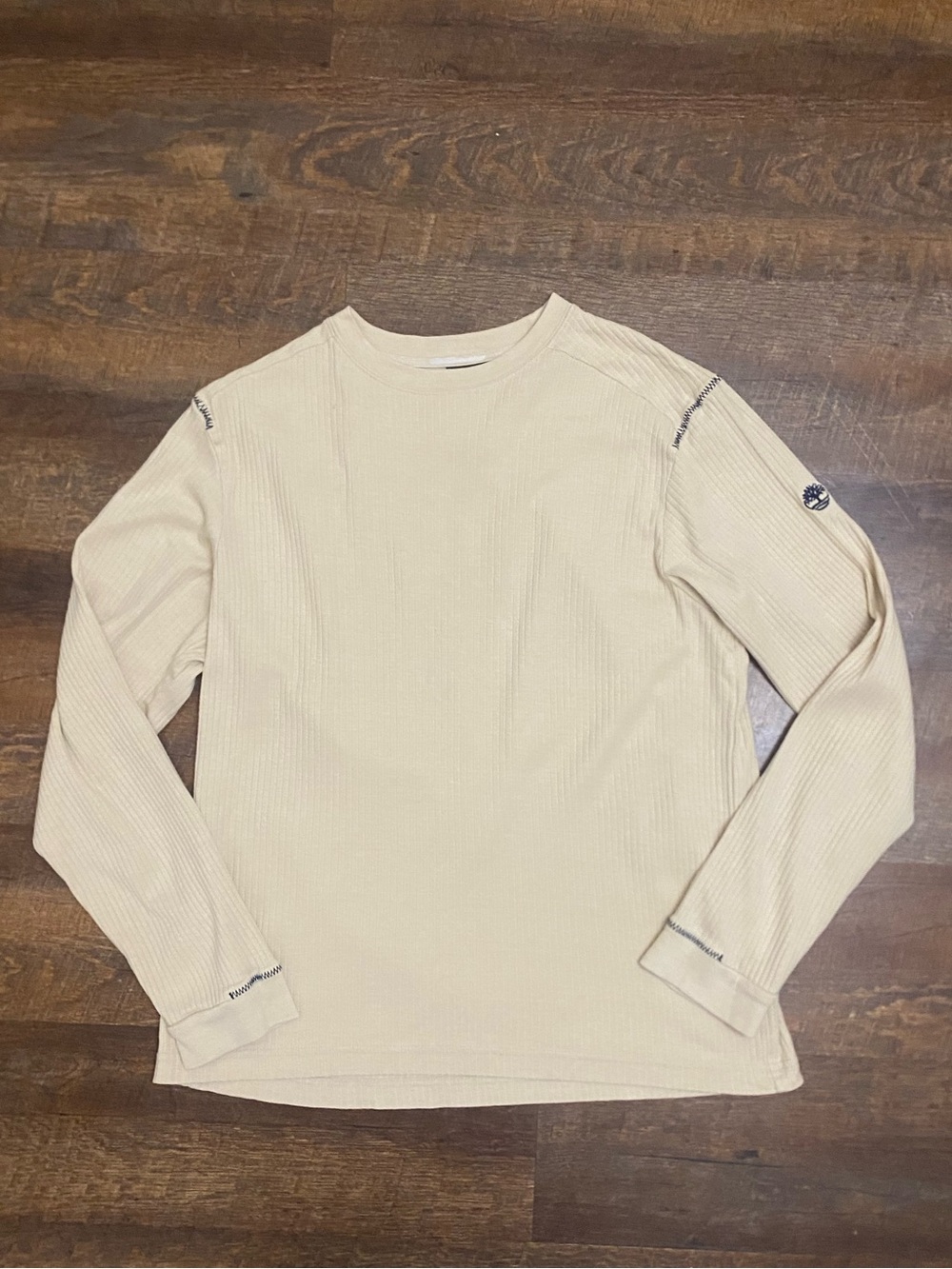 Timberland Men's M Beige Cotton Acrylic Rib-Knit Crewneck Pullover Sweater